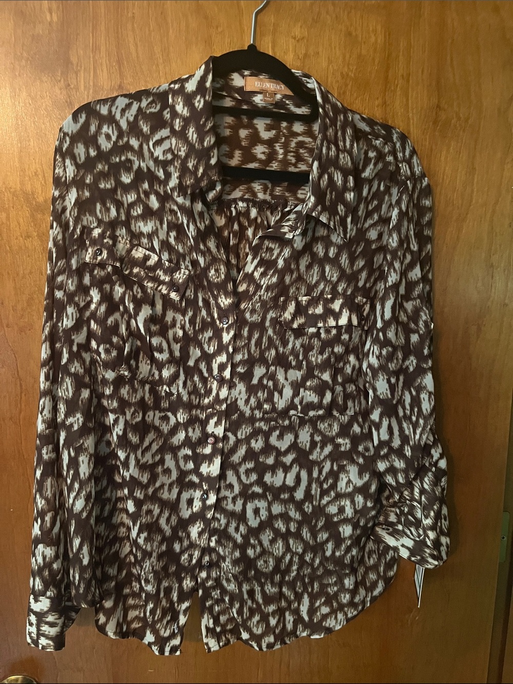 Ellen Tracy Brown and Cream Leopard Print Button-Up Shirt Bundle